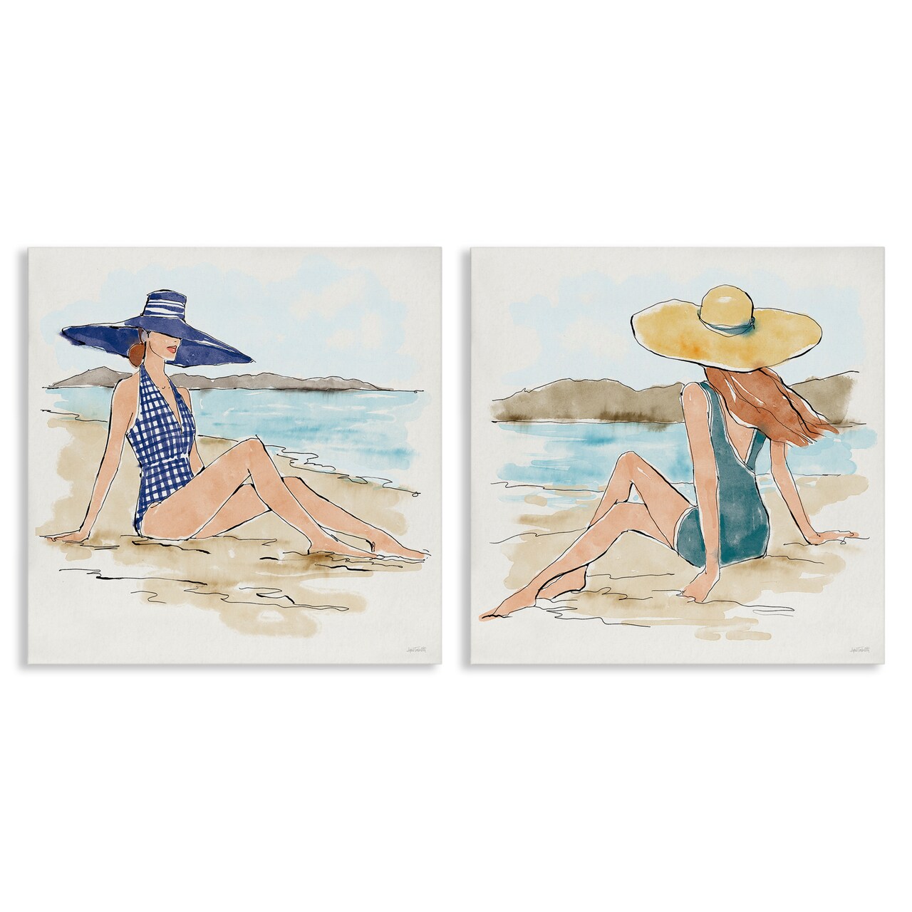 Stupell Industries Bathing Beauties on Beach 2pc Canvas Wall Art Set Design by Anne Tavoletti